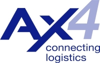Niebieska grafika z dużym pochyłym, tekstem AX4, a poniżej tekst connecting logistics