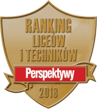 logotyp Rankingu Lieców i Techników - złota tarcza z tymże napisem oraz napisem Perspektywy 2018